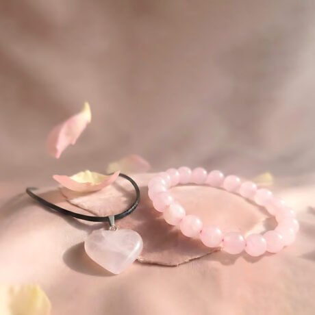 Rose Quartz Heart Pendant & Bracelet Combo – Love, Healing & Harmony