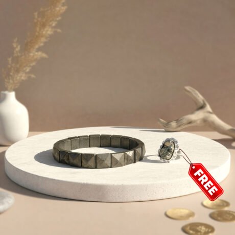 Raw pyrite Bracelet and Free Raw Pyrite Adjustable Ring Combo