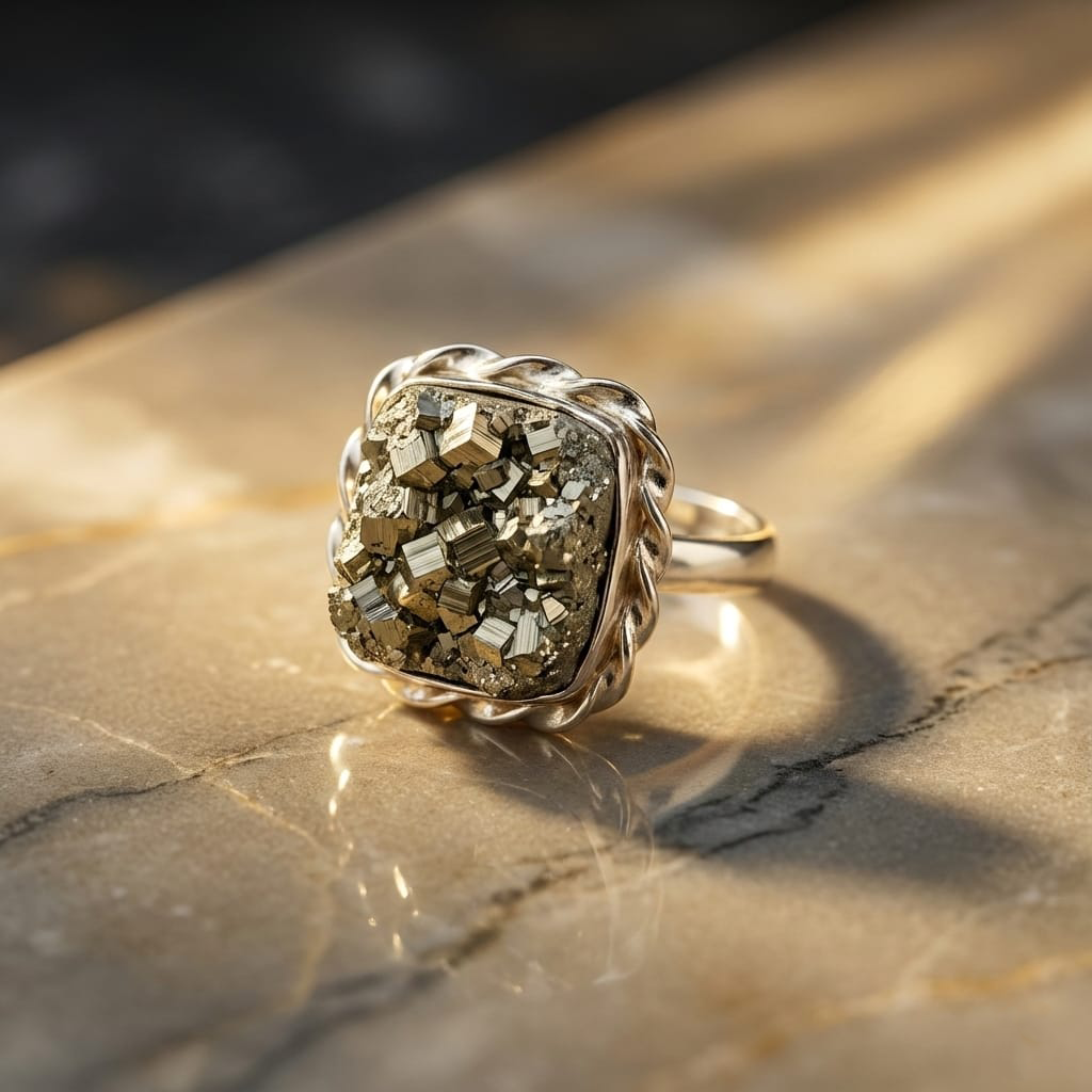 raw pyrite ring